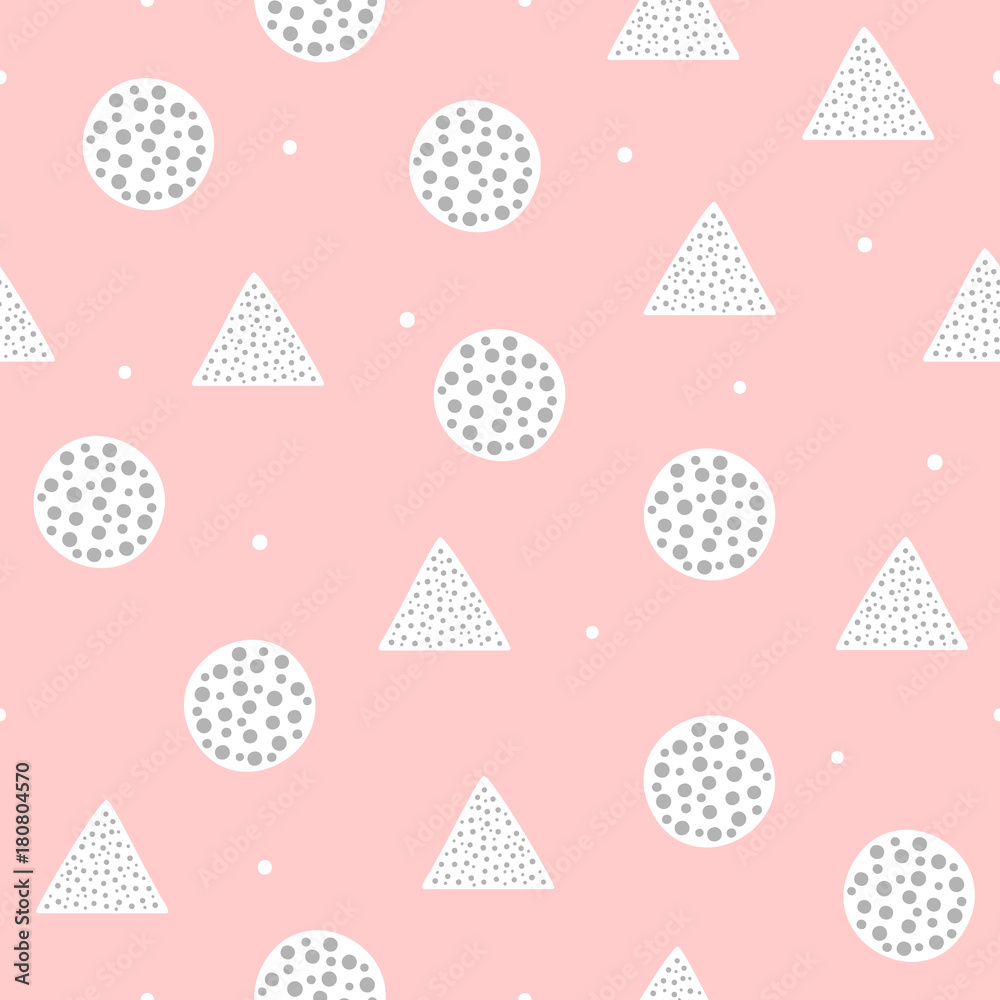 Cute geometric seamless pattern with circles and triangles. Drawn by hand. Cute geometric seamless pattern with circles and triangles. Drawn by hand.