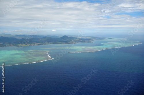 Aerial view of the Mauritius archipelago in the Indian Ocean