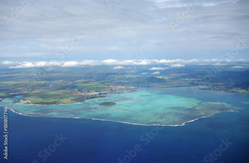 Aerial view of the Mauritius archipelago in the Indian Ocean