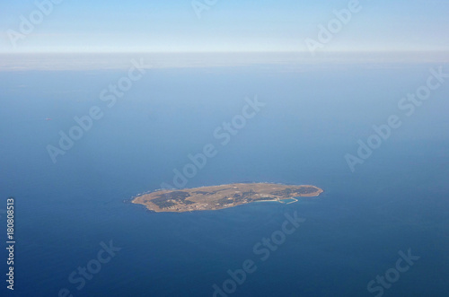 Aerial view of Robben Island (Robbeneiland) off Cape Town in South Africa  photo