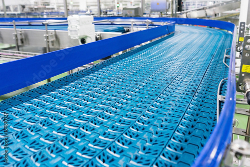 Empty conveyor belt of production line, part of industrial equipment