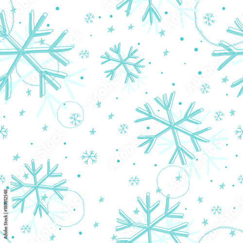 Seamless Christmas pattern with snowflakes and stars