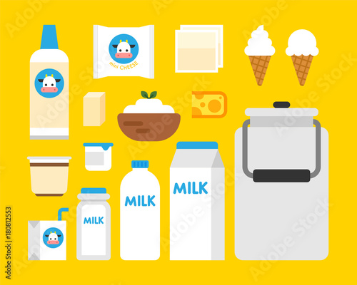 milk beverage variation food object icon vector flat design illustration set 