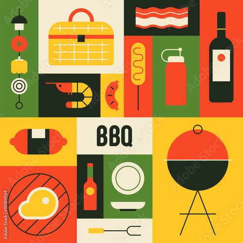 bbq icon collage vector flat design illustration set 