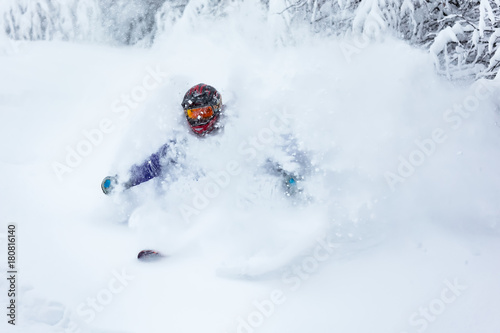 Powder day in Carpathian mountains. Great skiing.