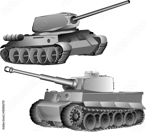 German Tiger tank and the Soviet tank T34 vector illustration isolated military