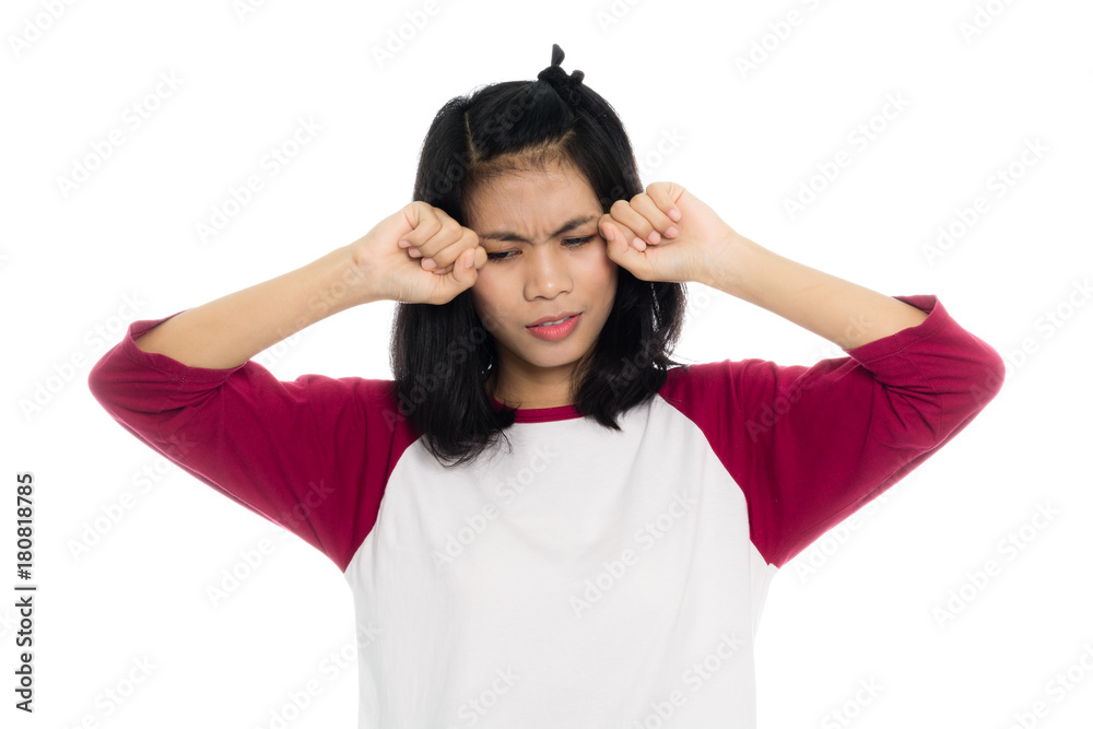 Portrait of a crying asian woman. Isolated on white background Portrait of a crying asian woman. Isolated on white background