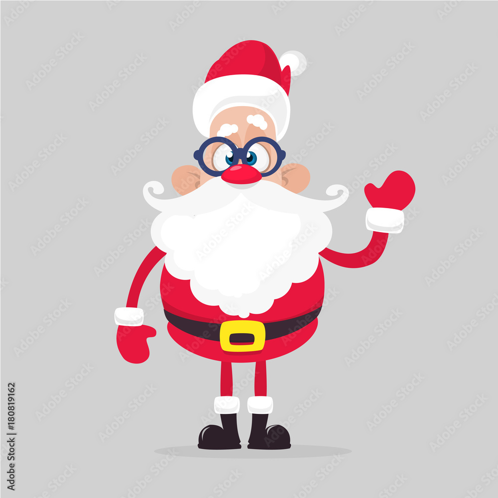 Happy cartoon Santa claus character waving hands isolated white background. Vector Christmas illustration Happy cartoon Santa claus character waving hands isolated white background. Vector Christmas illustration
