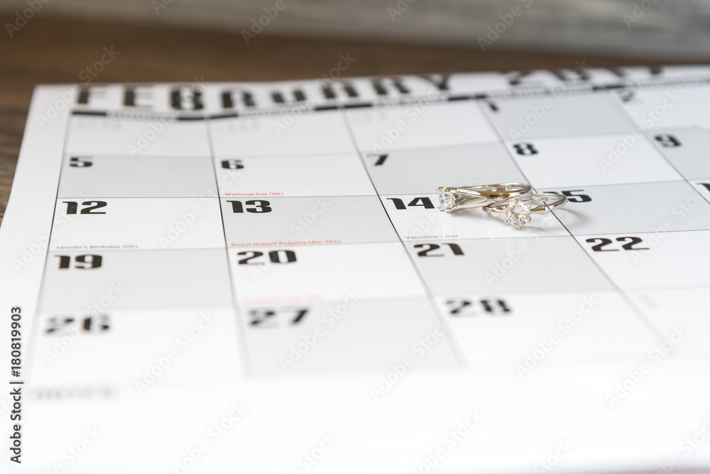 wedding ring each other in calendar concept for love ,Image of Valentine's Day wedding ring each other in calendar concept for love ,Image of Valentine's Day