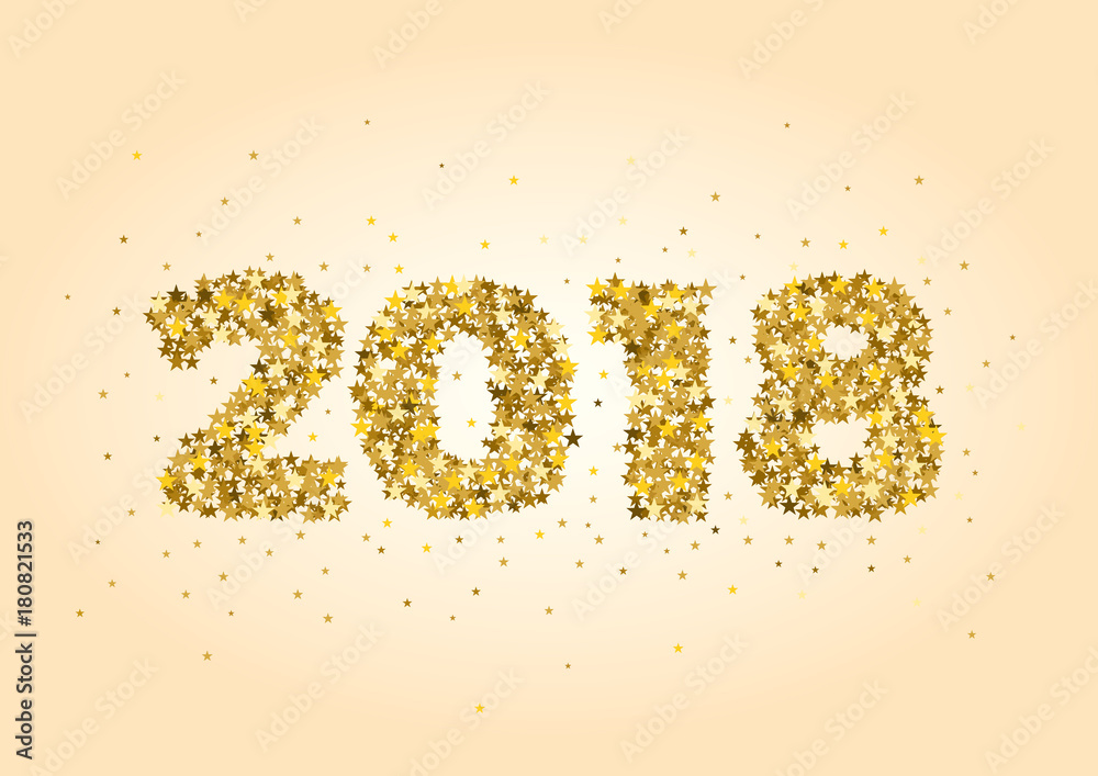 2018 Happy New Year celebrate card with holiday greetings and golden stars 2018 Happy New Year celebrate card with holiday greetings and golden stars