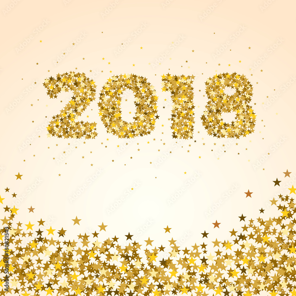 2018 Happy New Year celebrate card with holiday greetings and golden stars 2018 Happy New Year celebrate card with holiday greetings and golden stars