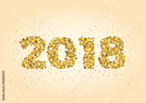 2018 Happy New Year celebrate card with holiday greetings and golden stars