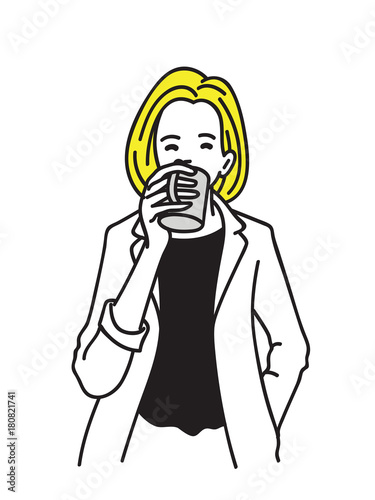 blonde woman drinking coffee