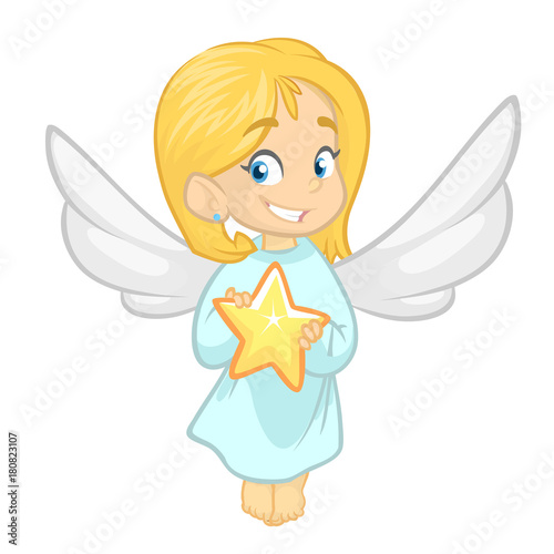 Cute Christmas girl angel character. Vector illustration isolated