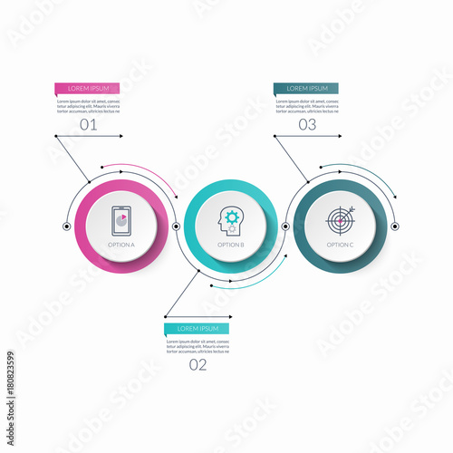 Infographic timeline template with 3 options. Can be used as a chart, diagram, graph for business presentation, annual report, brochure, web design.