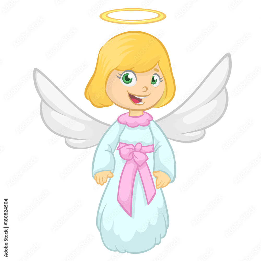 Cute happy Christmas girl angel character. Vector cartoon illustration isolated Cute happy Christmas girl angel character. Vector cartoon illustration isolated