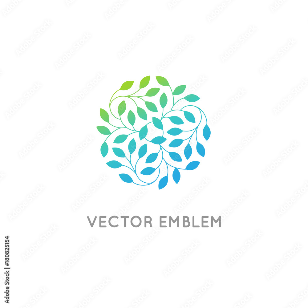 Fototapeta premium Vector logo design template and emblem made with leaves