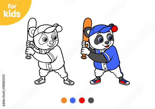 Coloring book, Panda ready hit the ball. Baseball sport