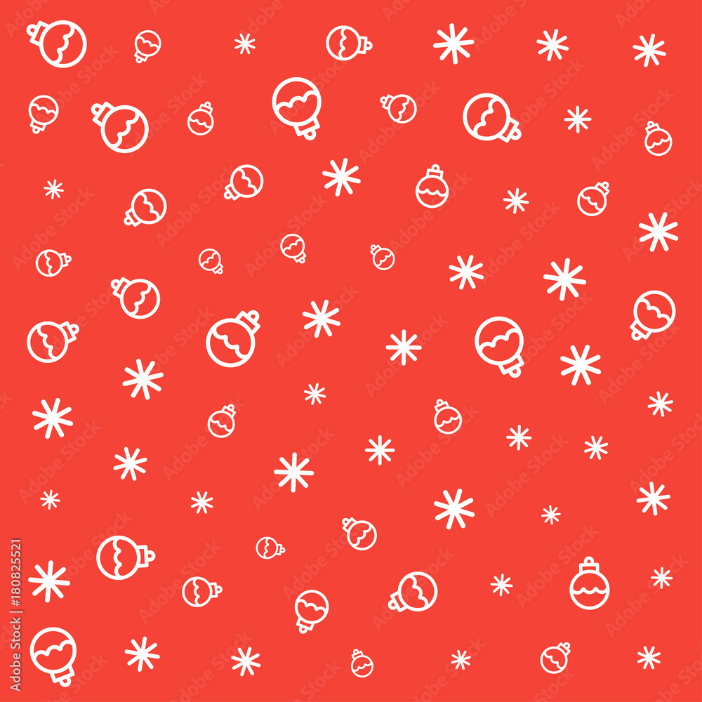 bauble and snowflake seamless pattern on red background. vector background design. bauble and snowflake seamless pattern on red background. vector background design.