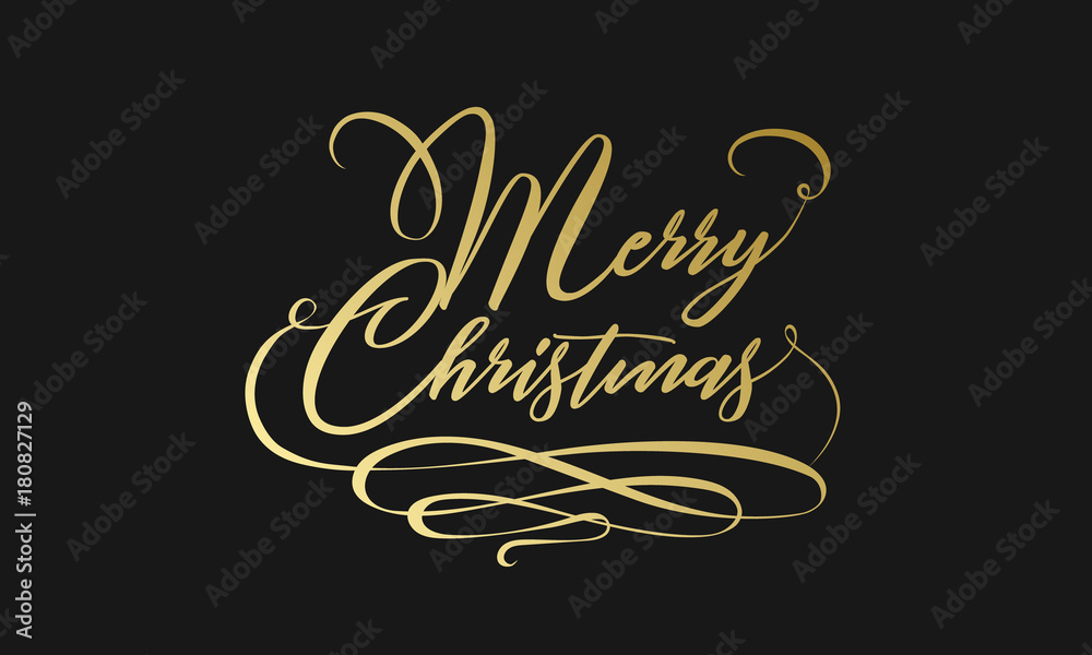 Merry Christmas hand lettering in gold isolated on white. Vector image. Merry christmas sign in a caligraphic style Merry Christmas hand lettering in gold isolated on white. Vector image. Merry christmas sign in a caligraphic style