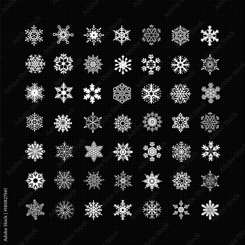 White snowflakes icon on black background White snowflakes icon on black background