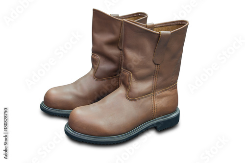 Brown working safety boots isolate on white background with clipping path.