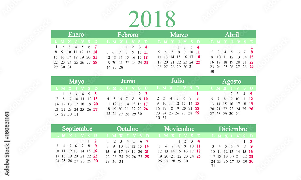 Spanish Calendar 2018 Spanish Calendar 2018