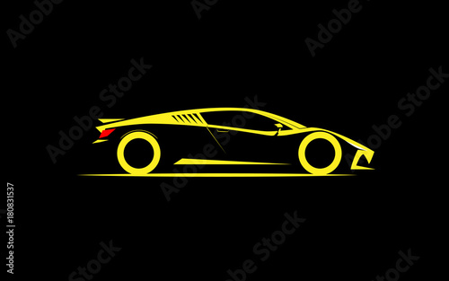 stylized simple drawing sport super car coupe side view