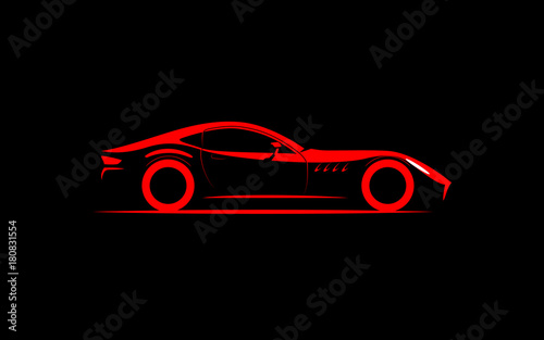 stylized simple drawing sport super car coupe side view 