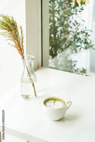 hot green tea latte cup