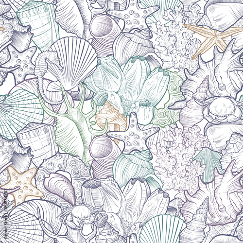 vector seamless pattern with seashells