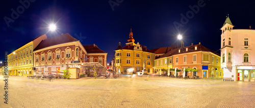 Town of Ptuj historic main square panoramic evening view photo
