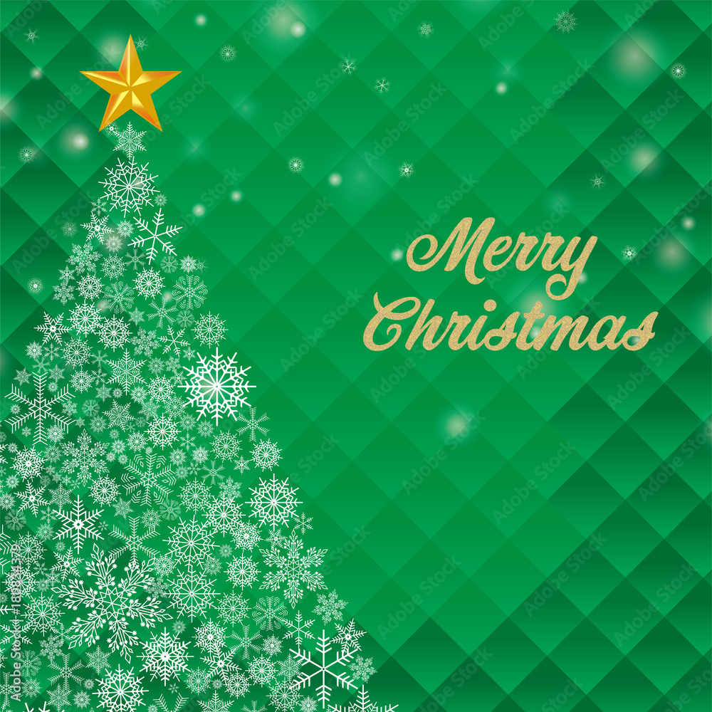クリスマス向け背景画像 紺色 雪の結晶のクリスマスツリーイラスト Merry Xmas ロゴ Stock ベクター Adobe Stock