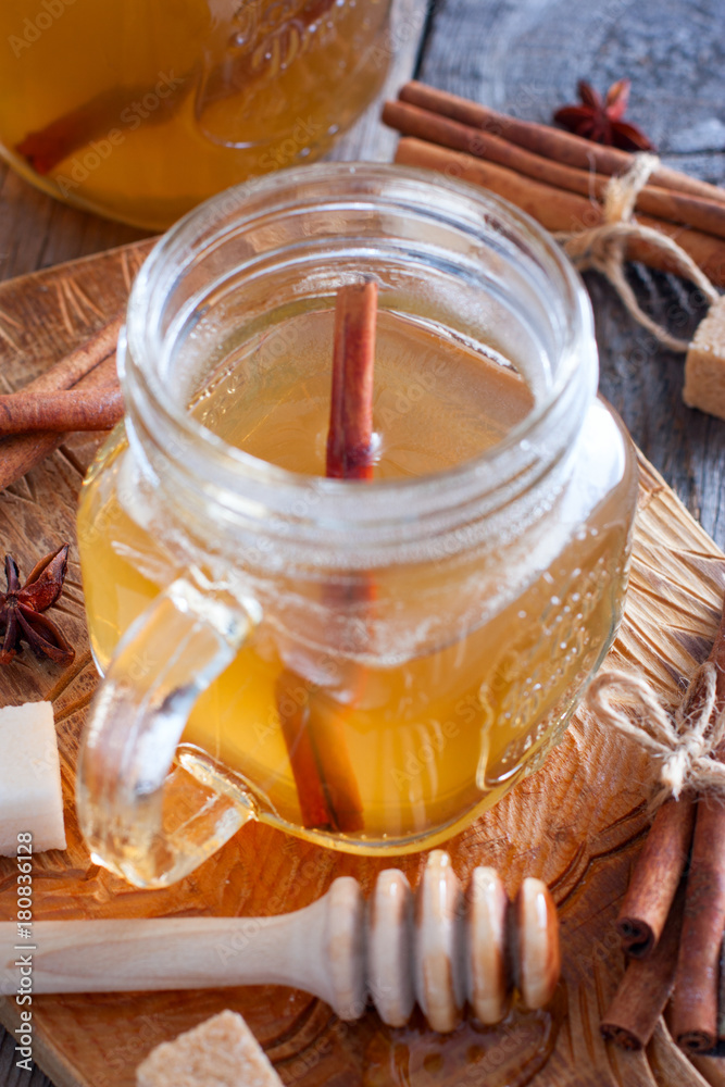 Honey with cinnamon sbiten, selective focus Honey with cinnamon sbiten, selective focus