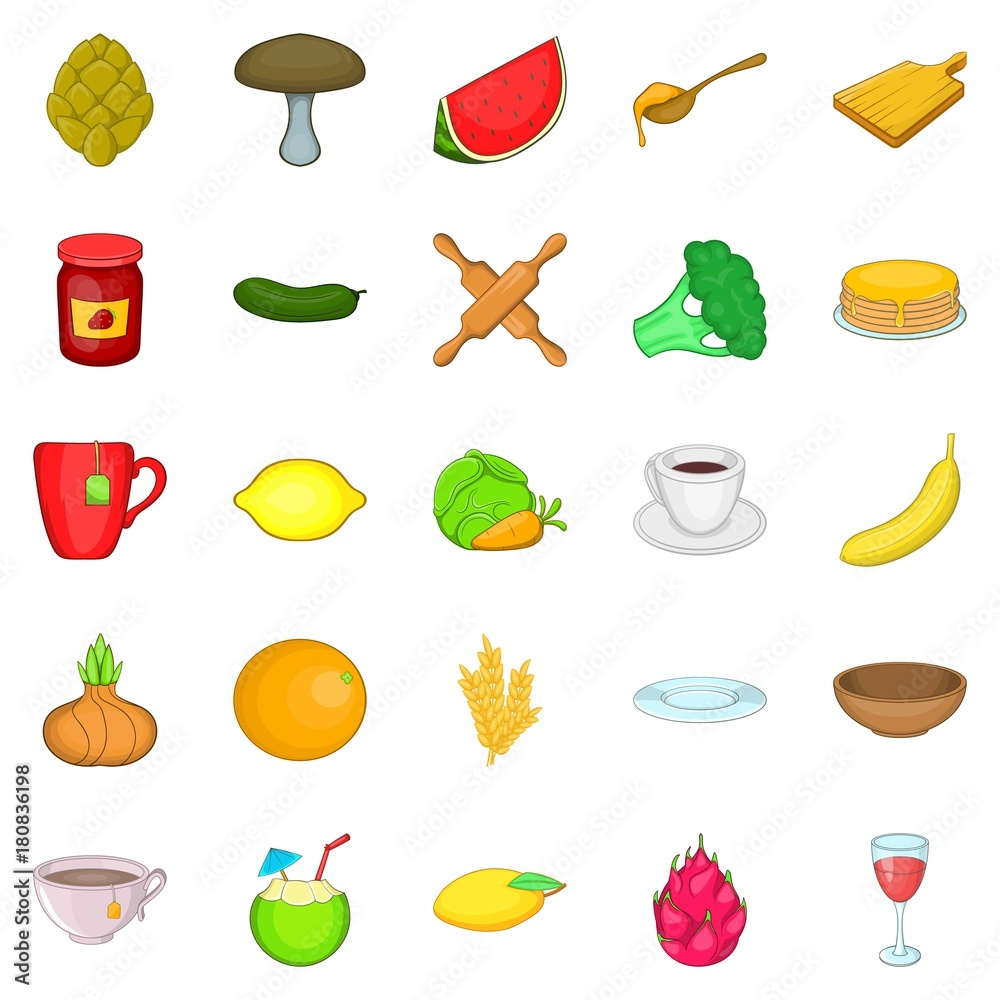 Vegetable snack icons set, cartoon style