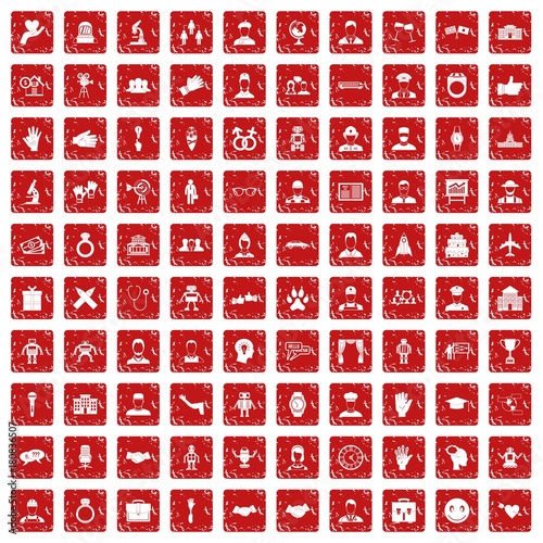 100 handshake icons set grunge red