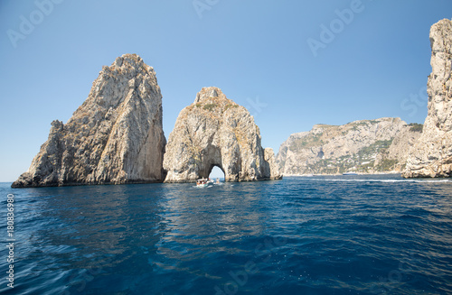 Faraglioni Rocks on Capri Island, Italy. Rock's names left to left: Stella, Mezzo and Scopolo or Fuori