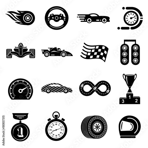 Car race icons set, simple style