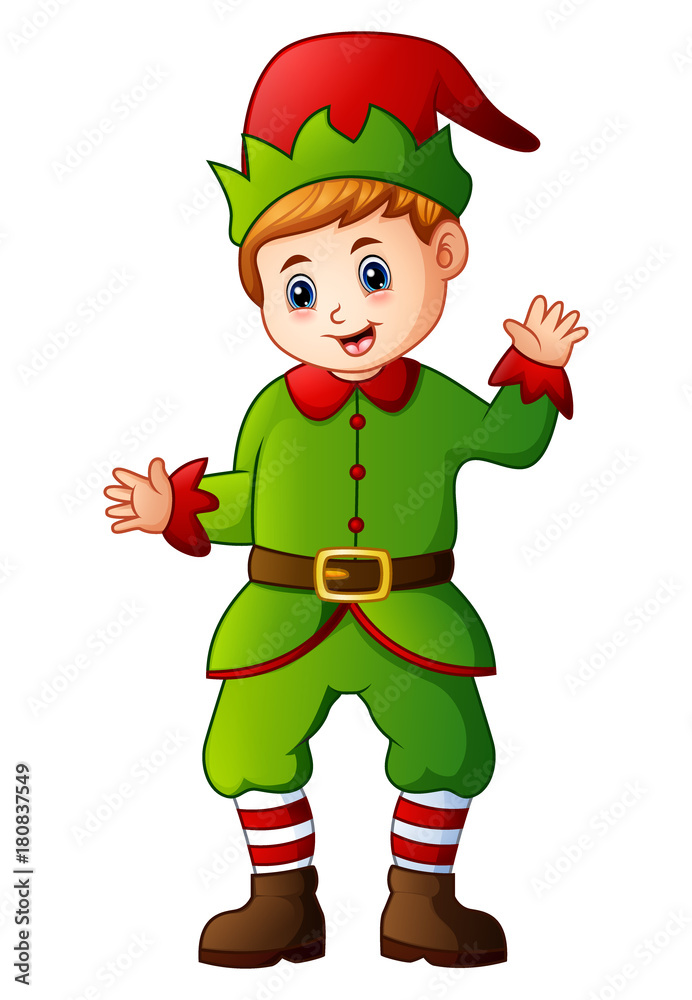 Cartoon christmas elf waving Cartoon christmas elf waving