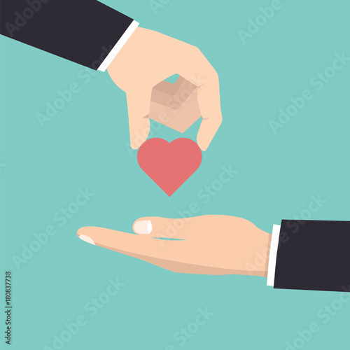 Hand give man a heart. Vector illustration.