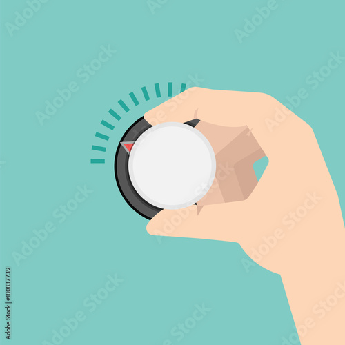 Hand turns Climate control temperature regulator or khob. Vector illustration.