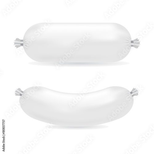 Realistic Sausage Package vector illustration. White mock up for branding.