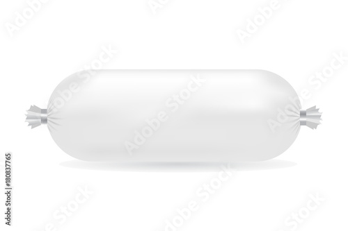 Realistic Sausage Package vector illustration. White mock up for branding.