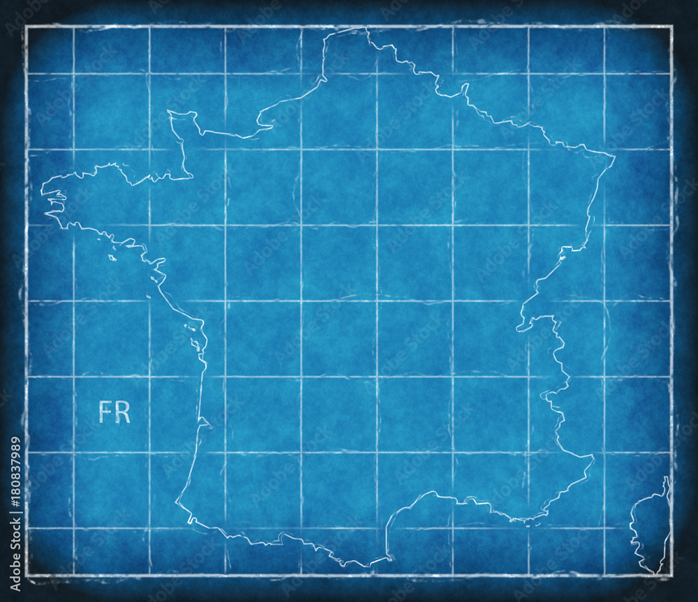 France map blue print artwork illustration silhouette