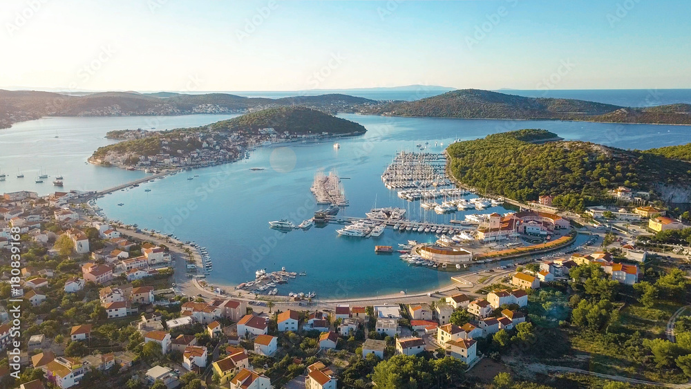 Aerial View of Yacht Club and Marina in Croatia, 4K. Frapa