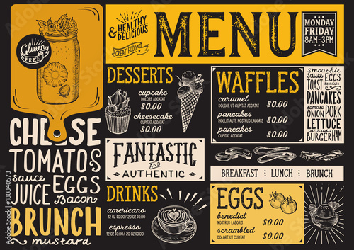 Brunch menu restaurant, food template.