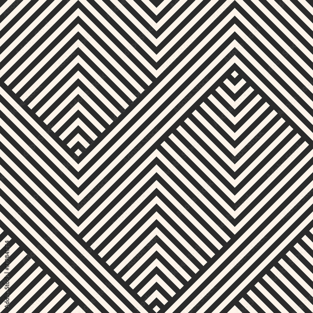 Vector geometric lines pattern. Abstract graphic striped ornament. Simple geometrical black and white stripes, zigzag shapes. Modern stylish linear background. Repeat design for decor, prints, textile