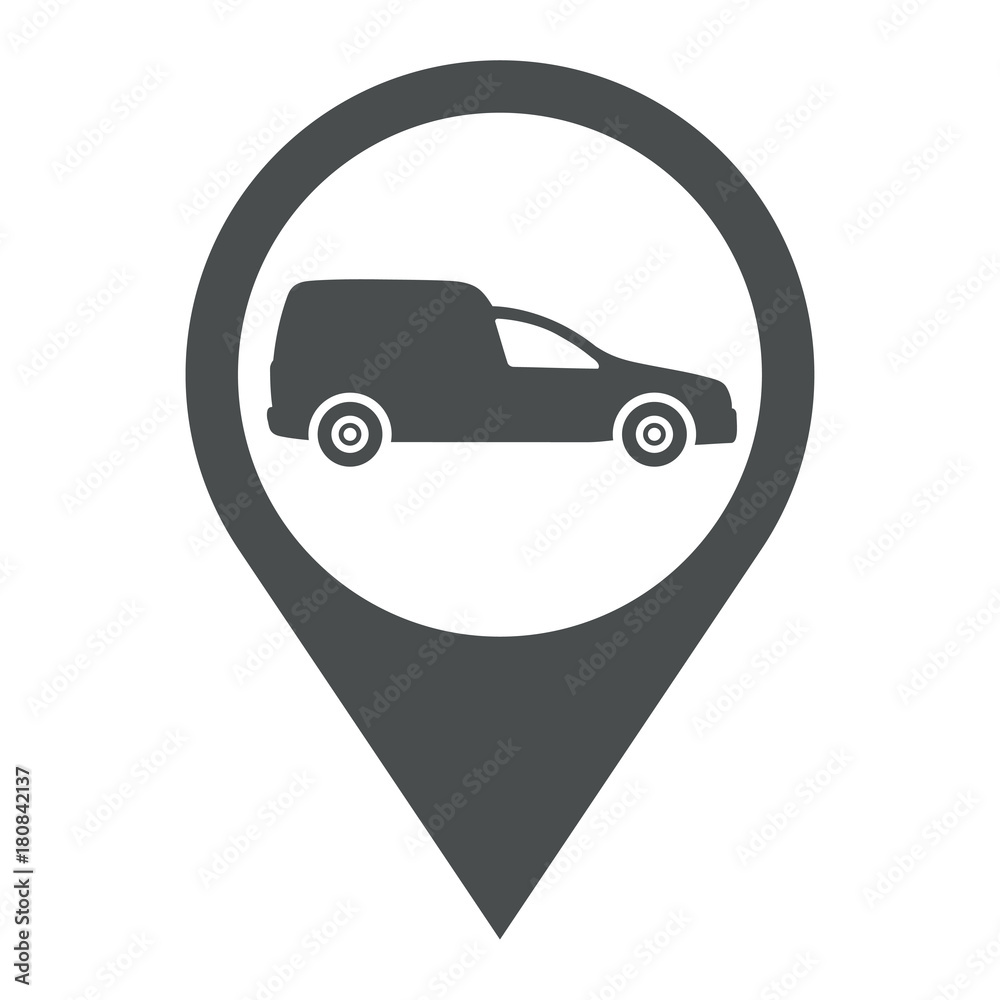 Icono plano localizacion furgoneta gris