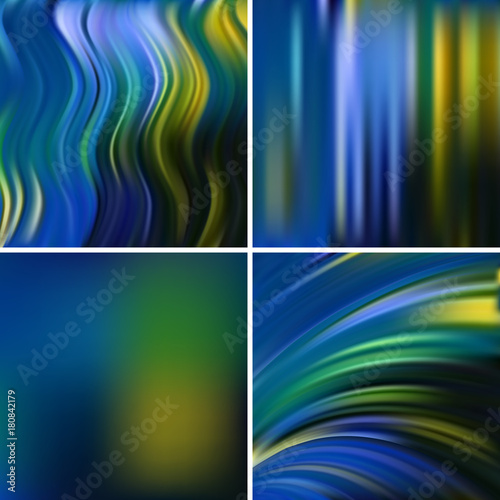 Abstract blurred vector backgrounds. For art illustration template design, business infographic and social media. Green, black, blue, yellow colors