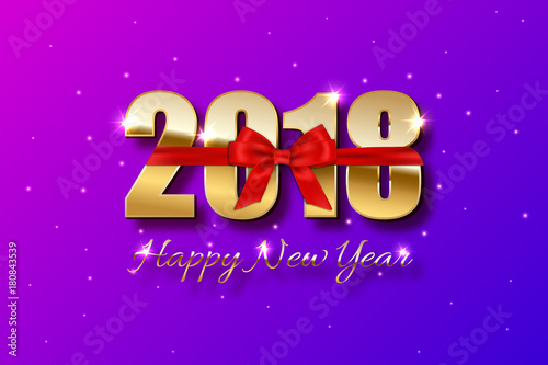 2018 golden sign and Happy New Year text on holiday background. Vector New Year postcard template.
